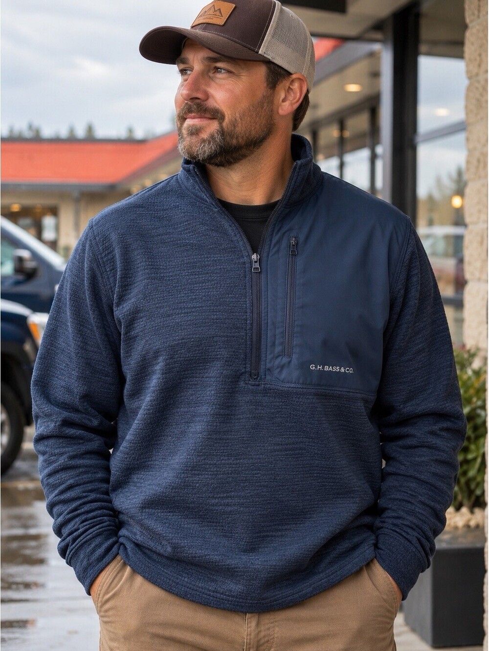 G.H. Bass & Co Men’s XXL Navy Quarter Zip Fleece Pullover Chest Pocket